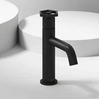 Matte black single hole bathroom faucet with high arc spout and lever handle