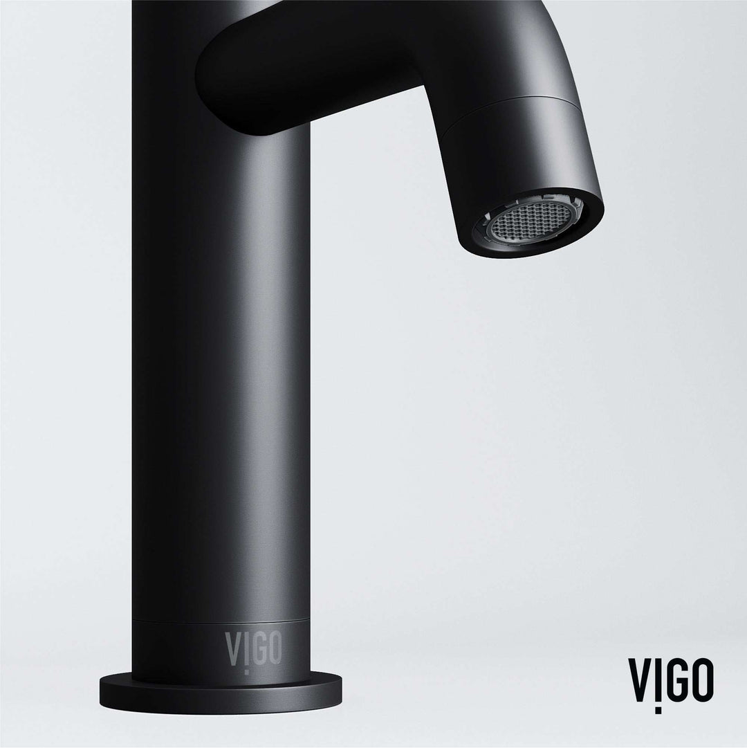 Modern deck mounted faucet in matte black with ceramic disc valve