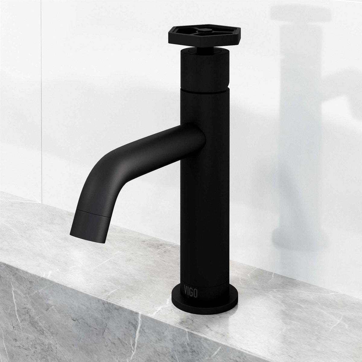 Matte black faucet featuring low lead and hot/cold indicators