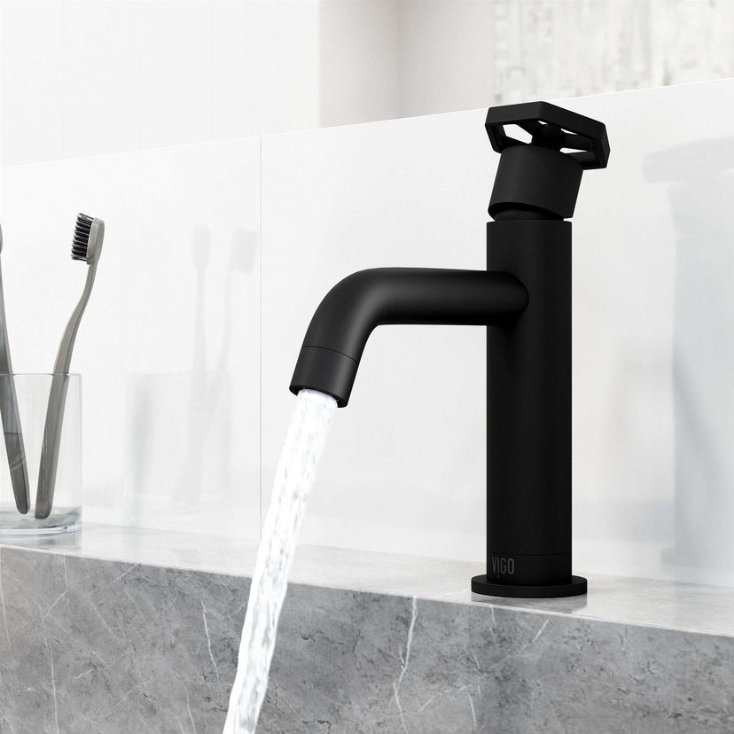 Ceramic disk valve bathroom faucet in matte black finish