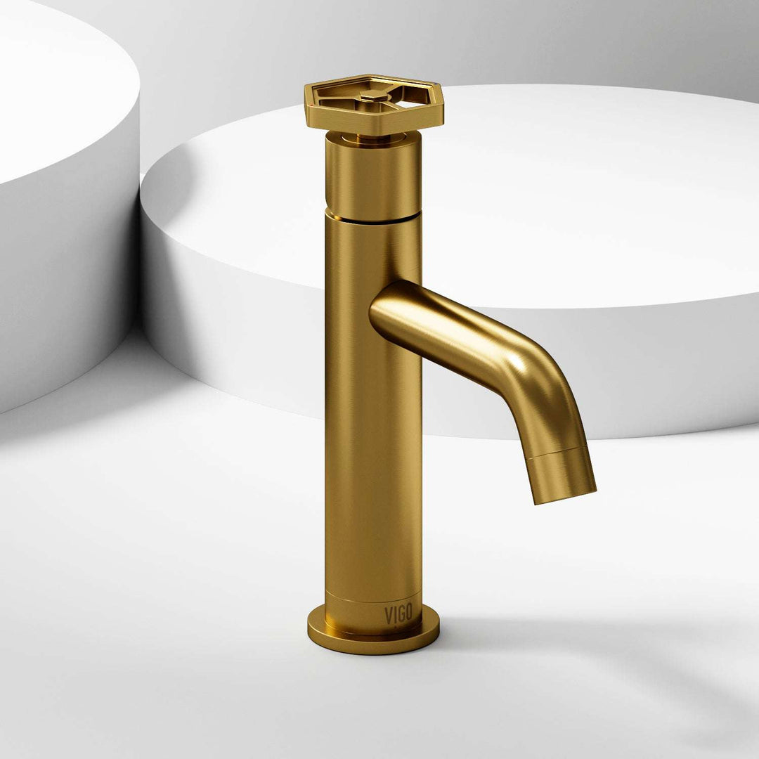 Matte brushed gold single hole bathroom faucet with high arc spout and lever handle