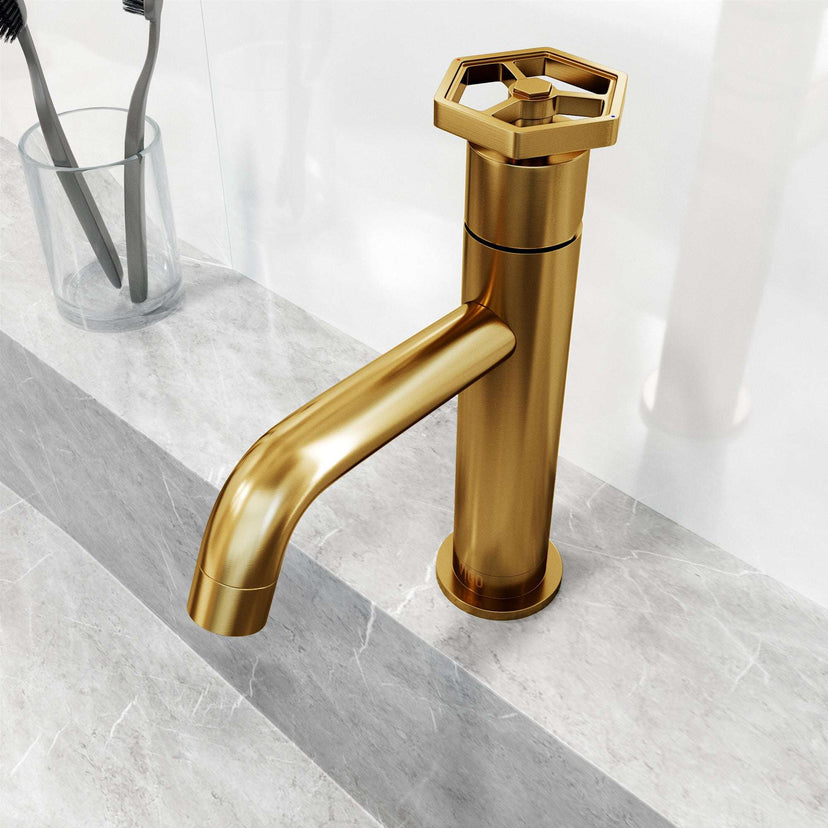 Deck mounted single hole faucet with waterfall spout and compression connection