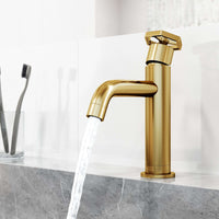 Ceramic disk valve bathroom faucet in matte brushed gold finish