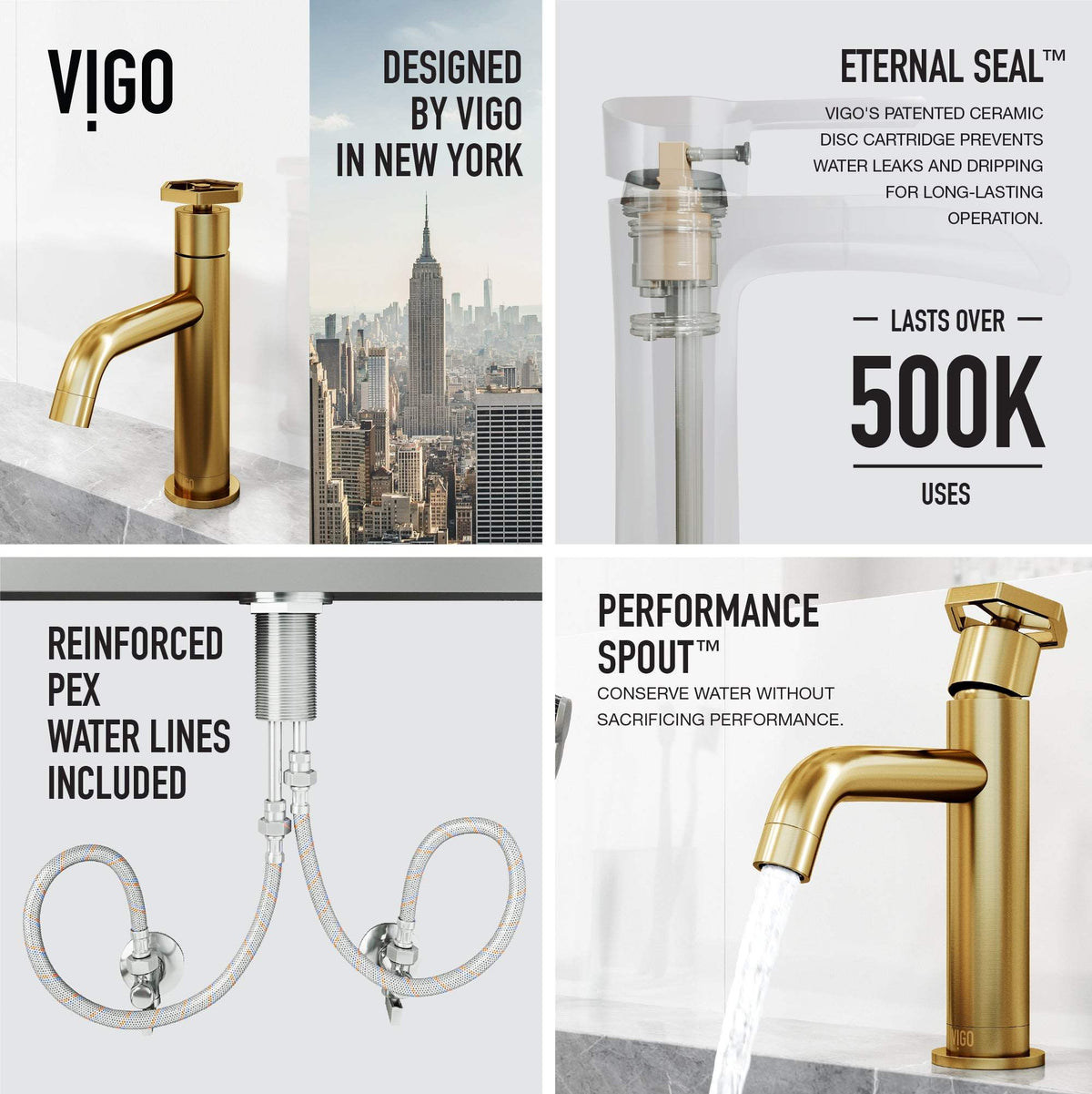 Brass bathroom faucet with NPSM thread and included supply lines