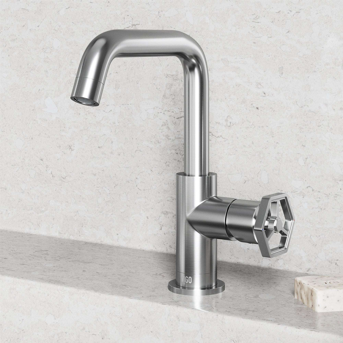 High arc spout bathroom faucet in brushed nickel, includes mounting hardware