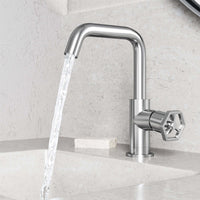 Brushed nickel faucet with lever handle and drip-free ceramic disc cartridge