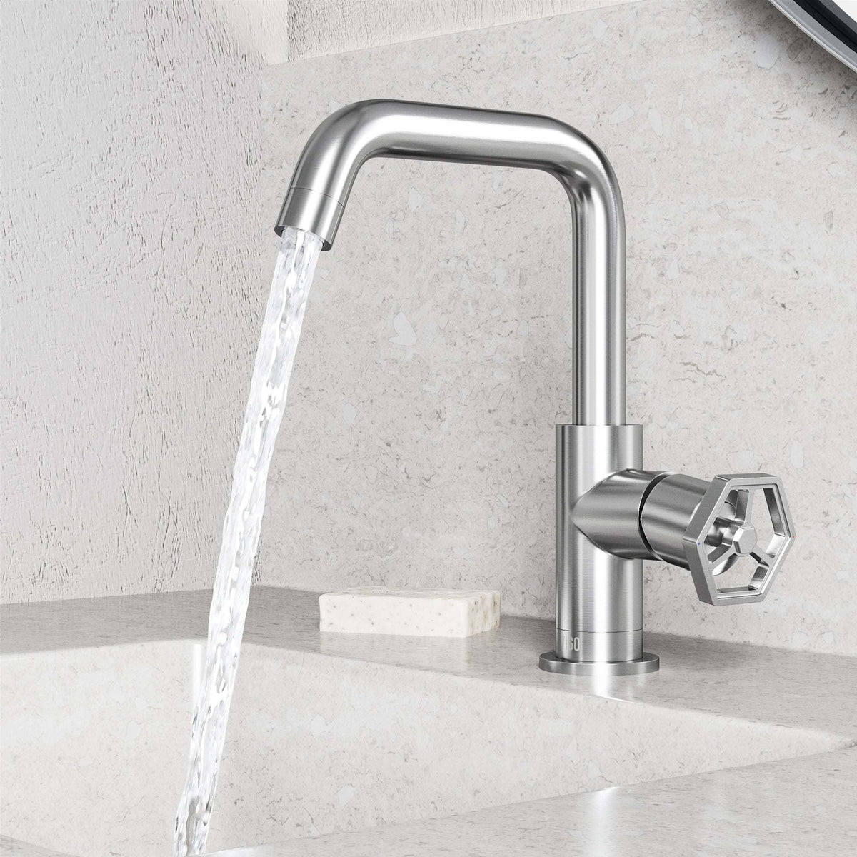 Brushed nickel faucet with lever handle and drip-free ceramic disc cartridge