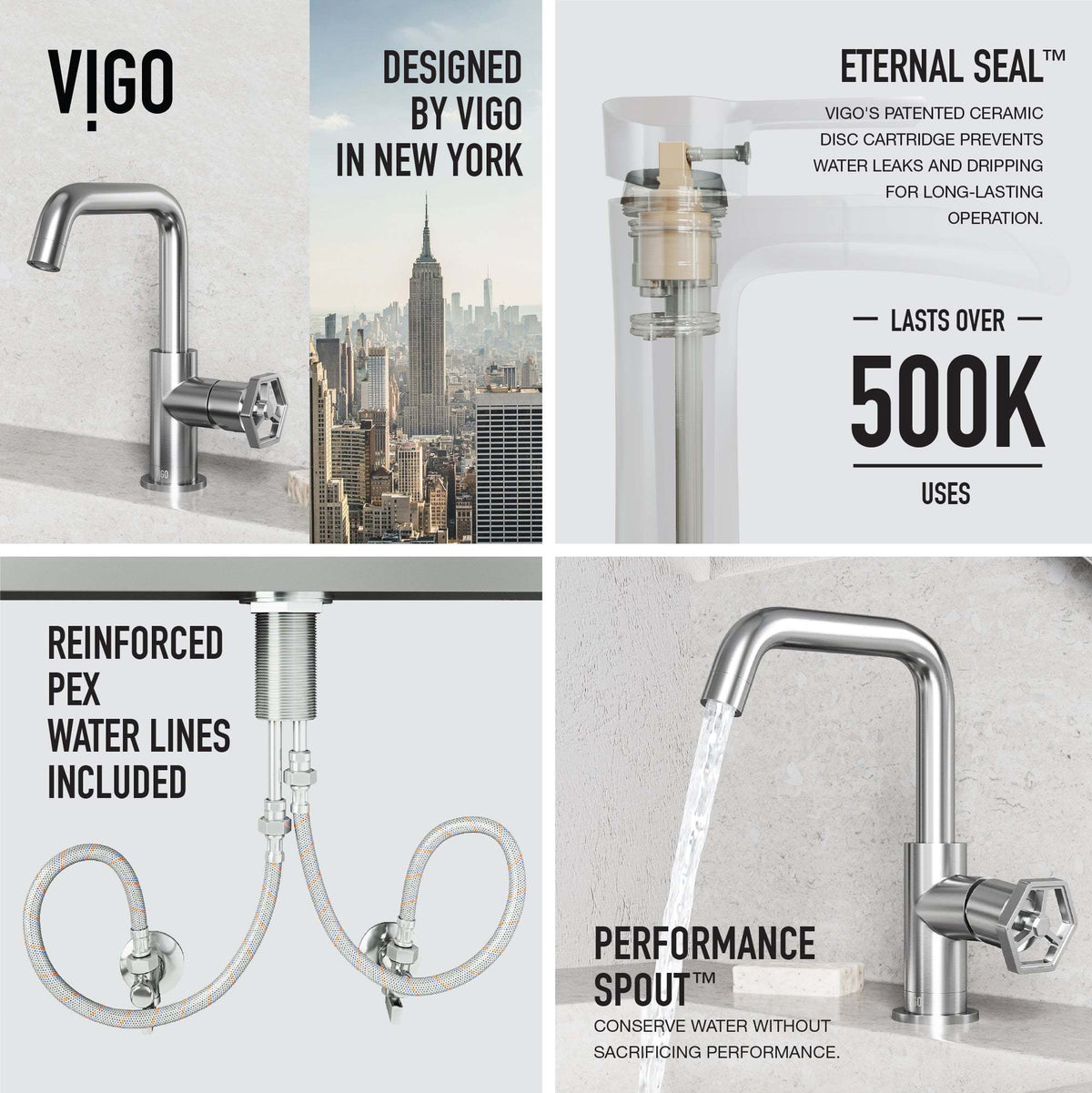 Deck-mounted bathroom faucet with waterfall spout and brushed nickel finish