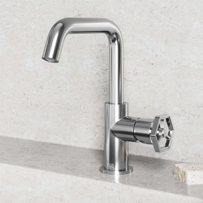 High arc spout bathroom faucet in chrome, includes mounting hardware