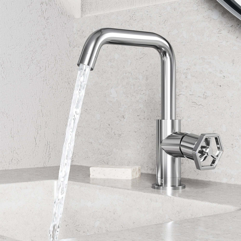 Chrome faucet with lever handle and drip-free ceramic disc cartridge