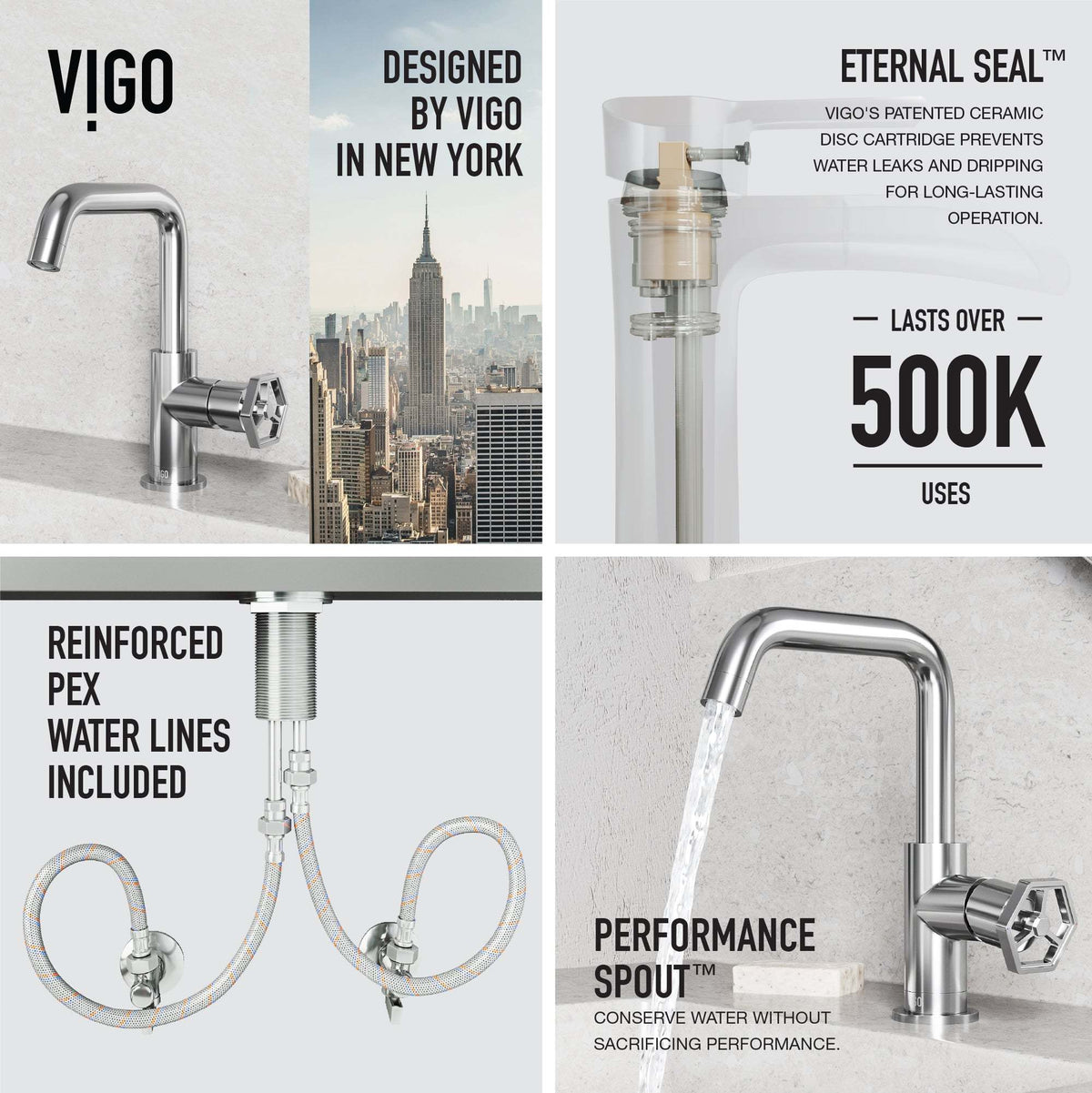 Deck-mounted bathroom faucet with waterfall spout and chrome finish