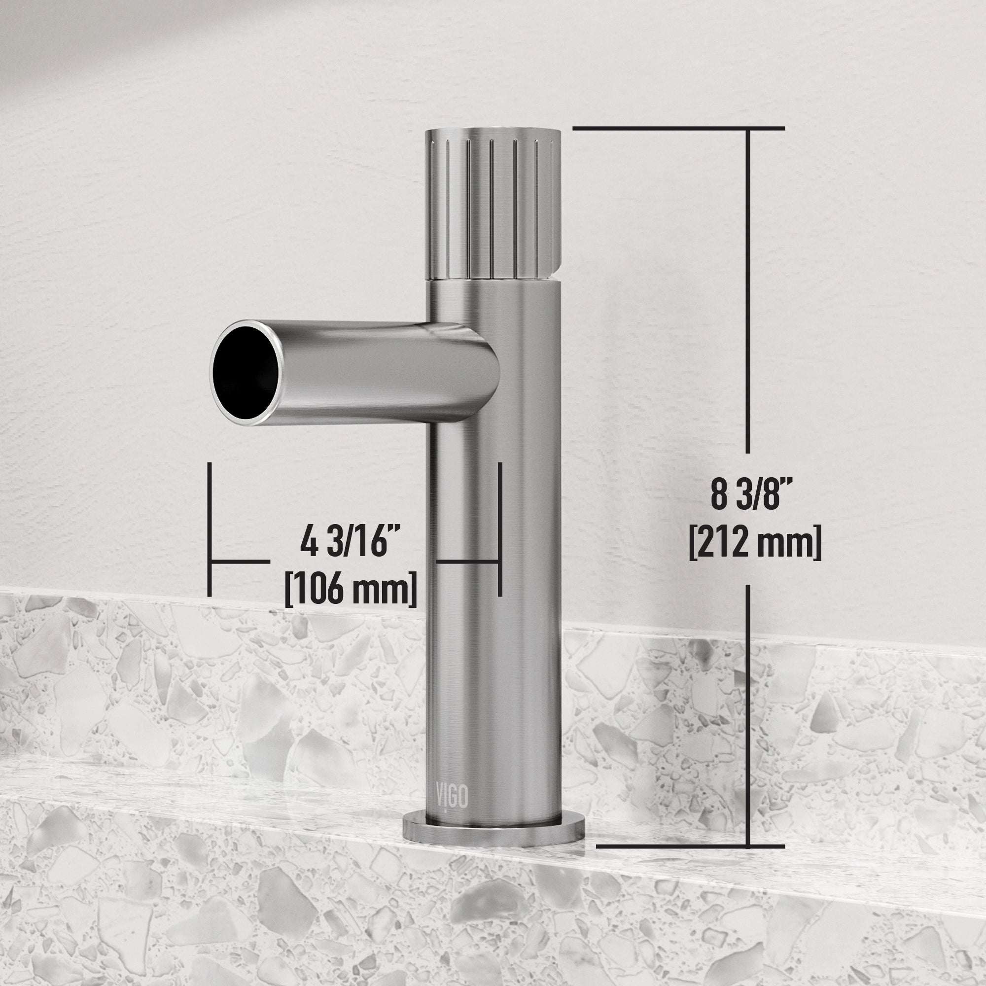 Modern deck-mounted faucet in brushed nickel with ceramic disc valve