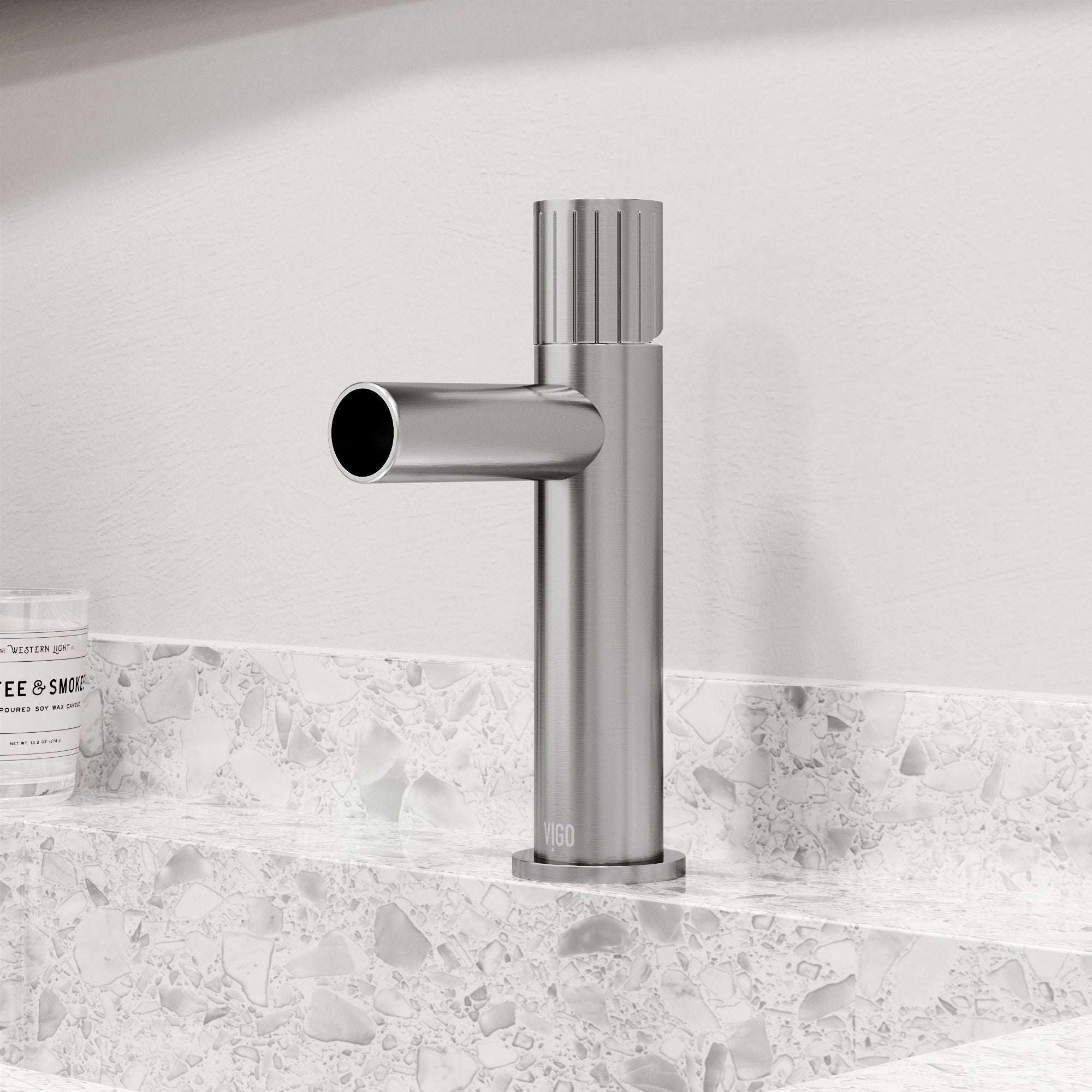 Brushed nickel bathroom faucet featuring ceramic disc cartridge and compression connections