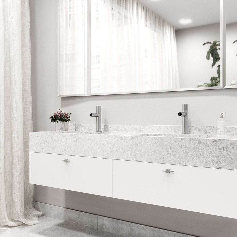 Deck-mounted faucet with high arc spout and chrome finish