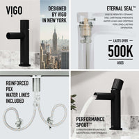 Low flow single hole faucet in matte black with included supply lines