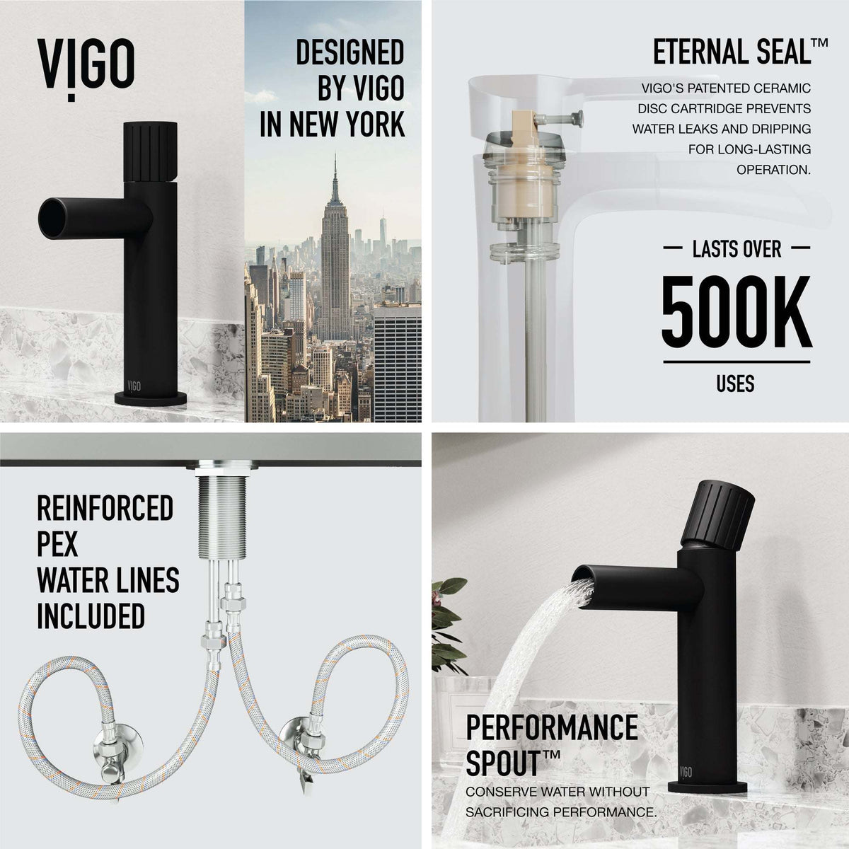 Low flow single hole faucet in matte black with included supply lines
