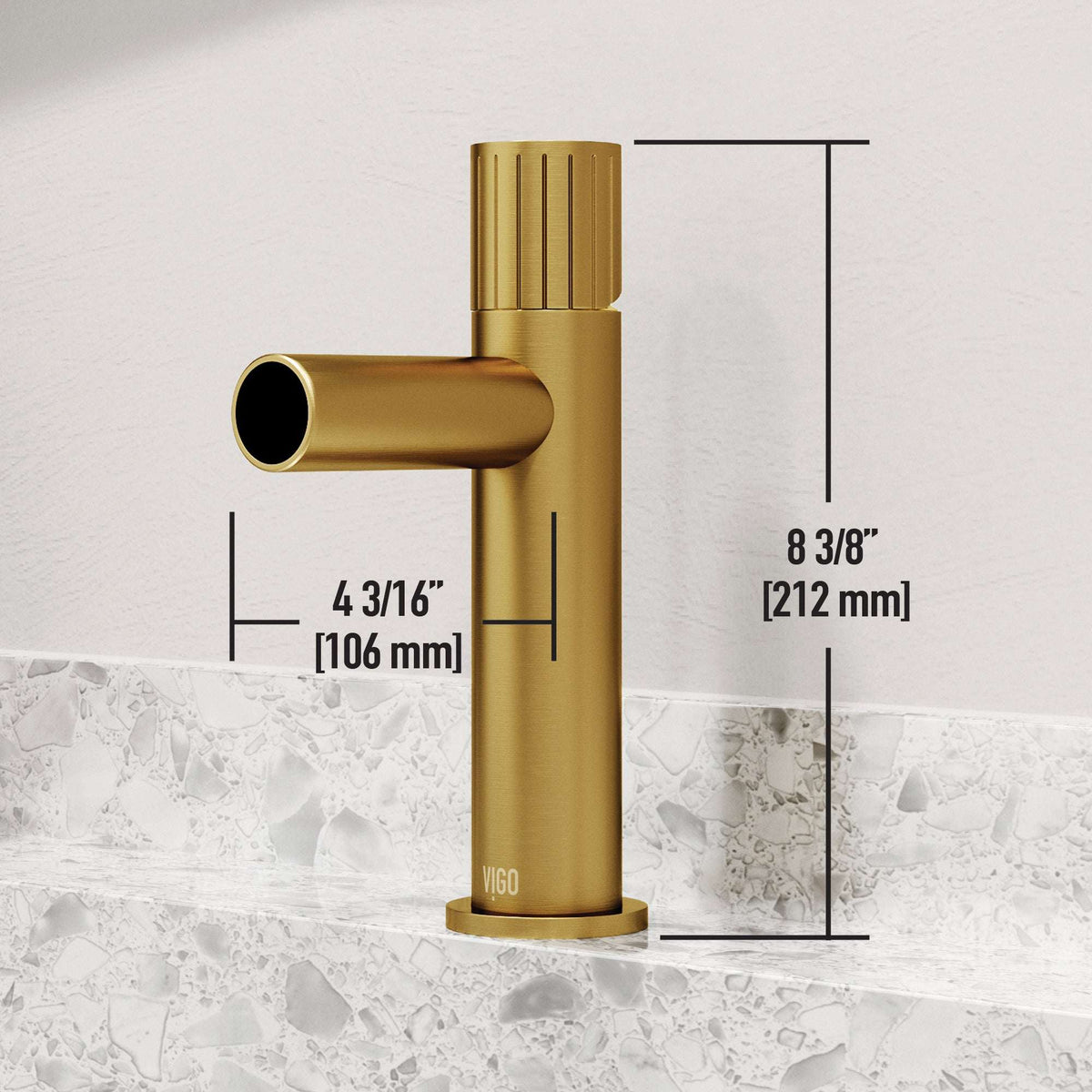 Modern deck-mounted faucet in matte brushed gold with ceramic disc valve
