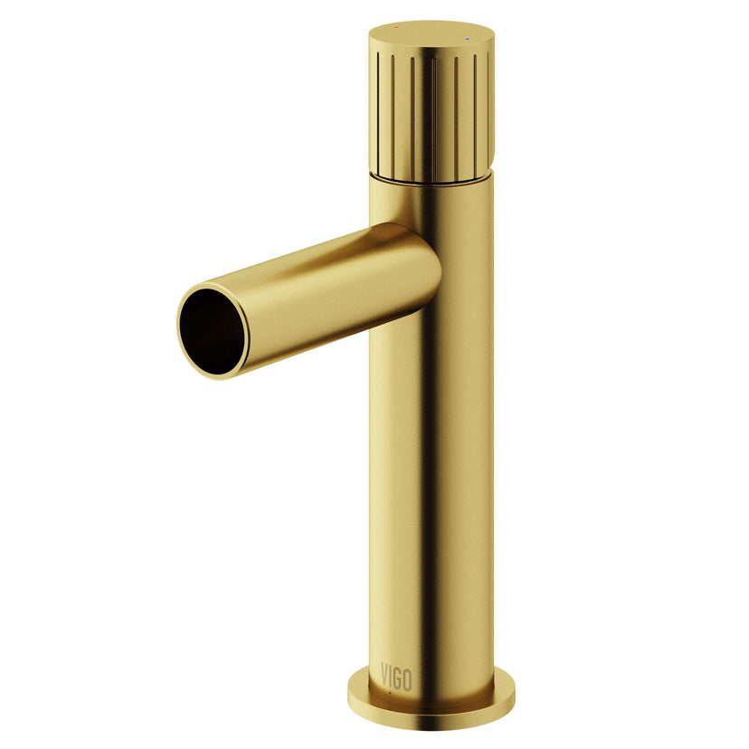 Single hole brass faucet with high arc spout and lever handle in matte brushed gold