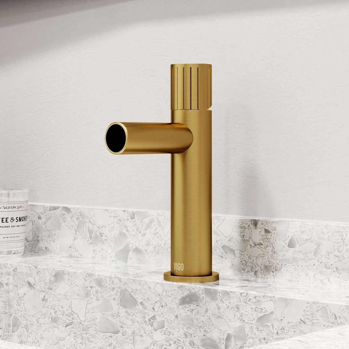 Matte brushed gold bathroom faucet featuring ceramic disc cartridge and compression connections