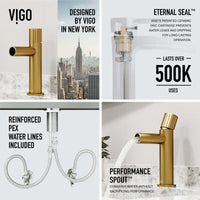 Low flow single hole faucet in matte brushed gold with included supply lines