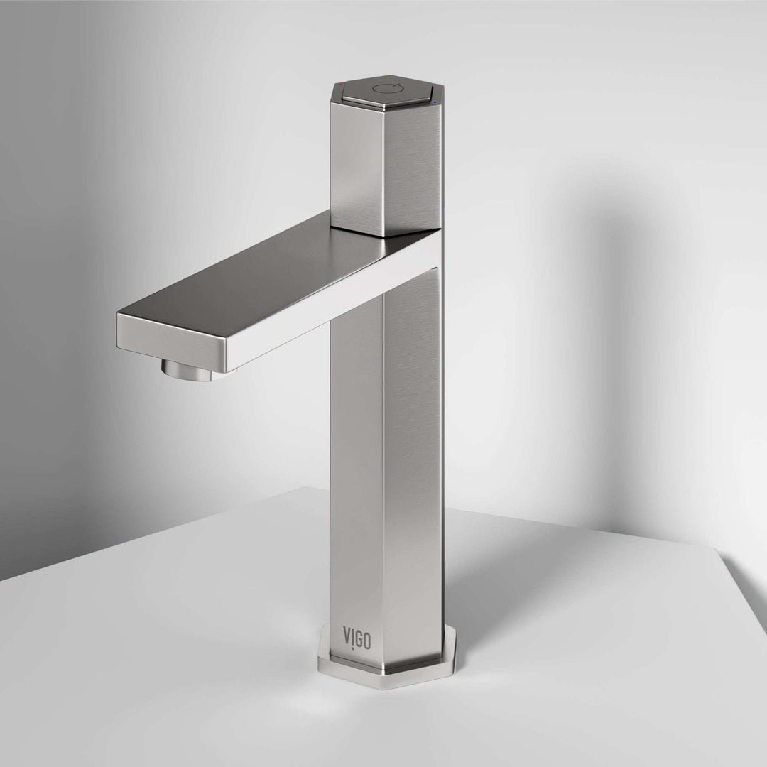 Brushed Nickel single hole bathroom faucet with high arc spout and ceramic disc cartridge