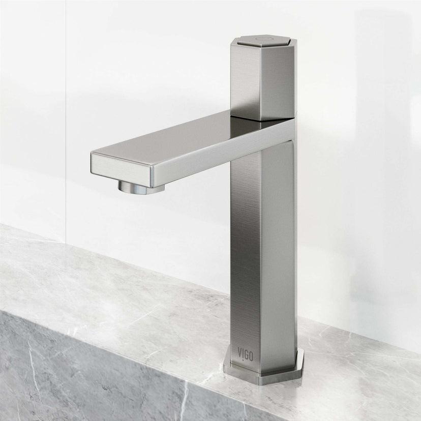 Deck-mounted single hole faucet with knob handle and brushed nickel finish
