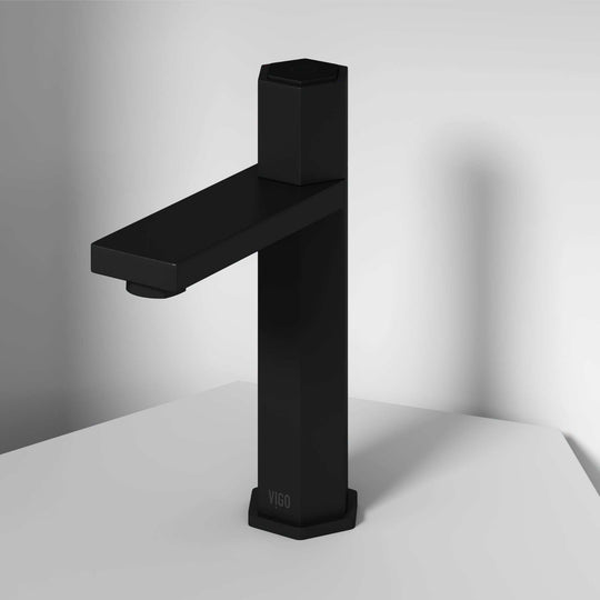 Matte Black single hole bathroom faucet with high arc spout and ceramic disc cartridge