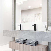 Brass bathroom faucet with high arc spout and included mounting hardware