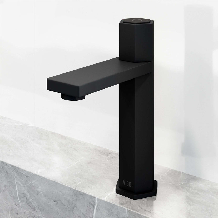 Deck-mounted single hole faucet with knob handle and matte black finish