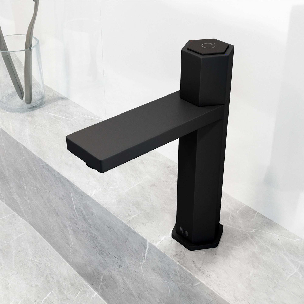 Low flow bathroom faucet with ceramic disc cartridge and matte black finish