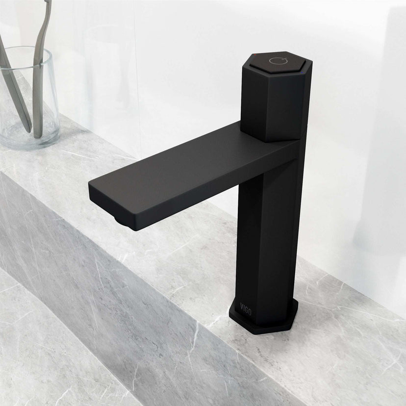 Low flow bathroom faucet with ceramic disc cartridge and matte black finish