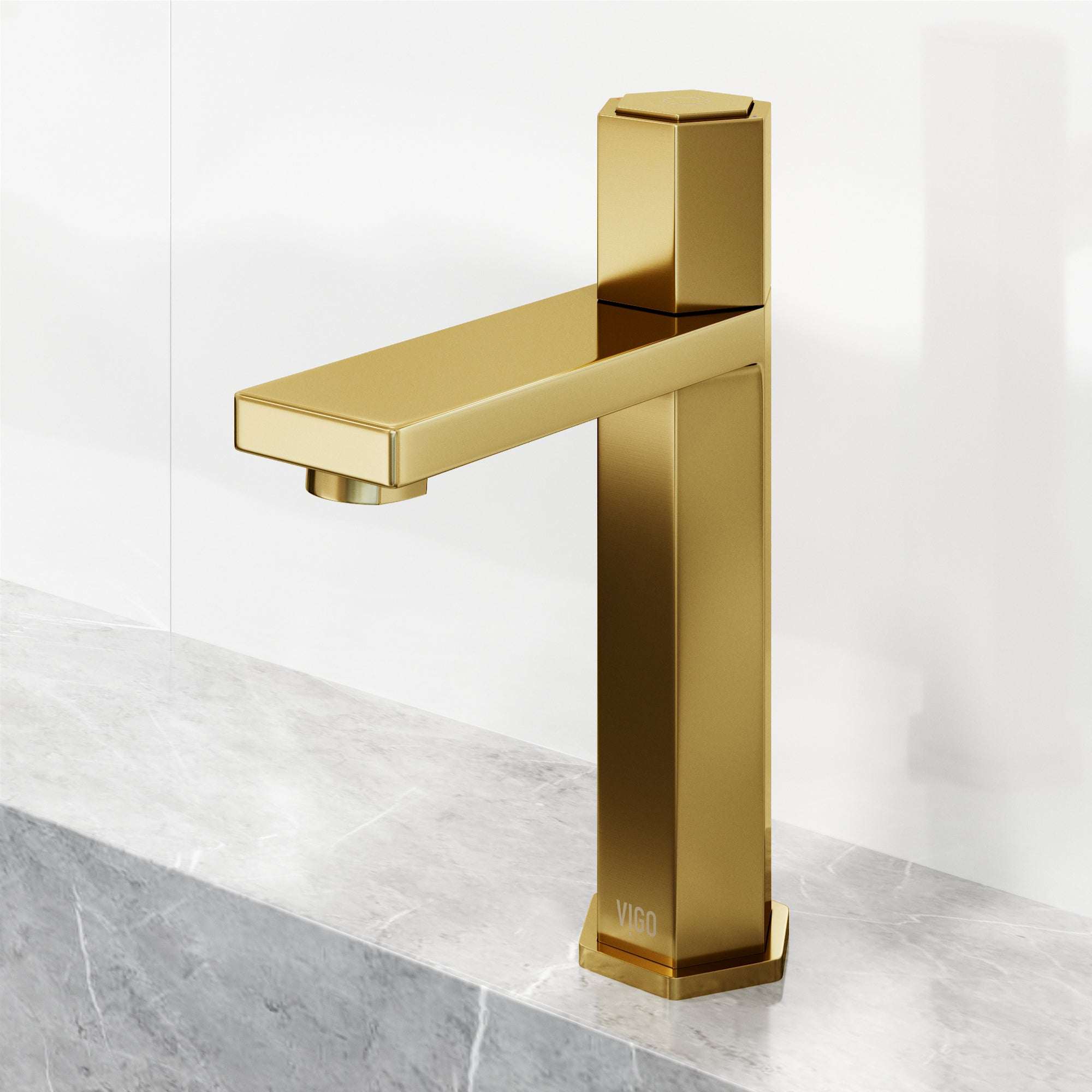 Deck-mounted single hole faucet with knob handle and matte brushed gold finish