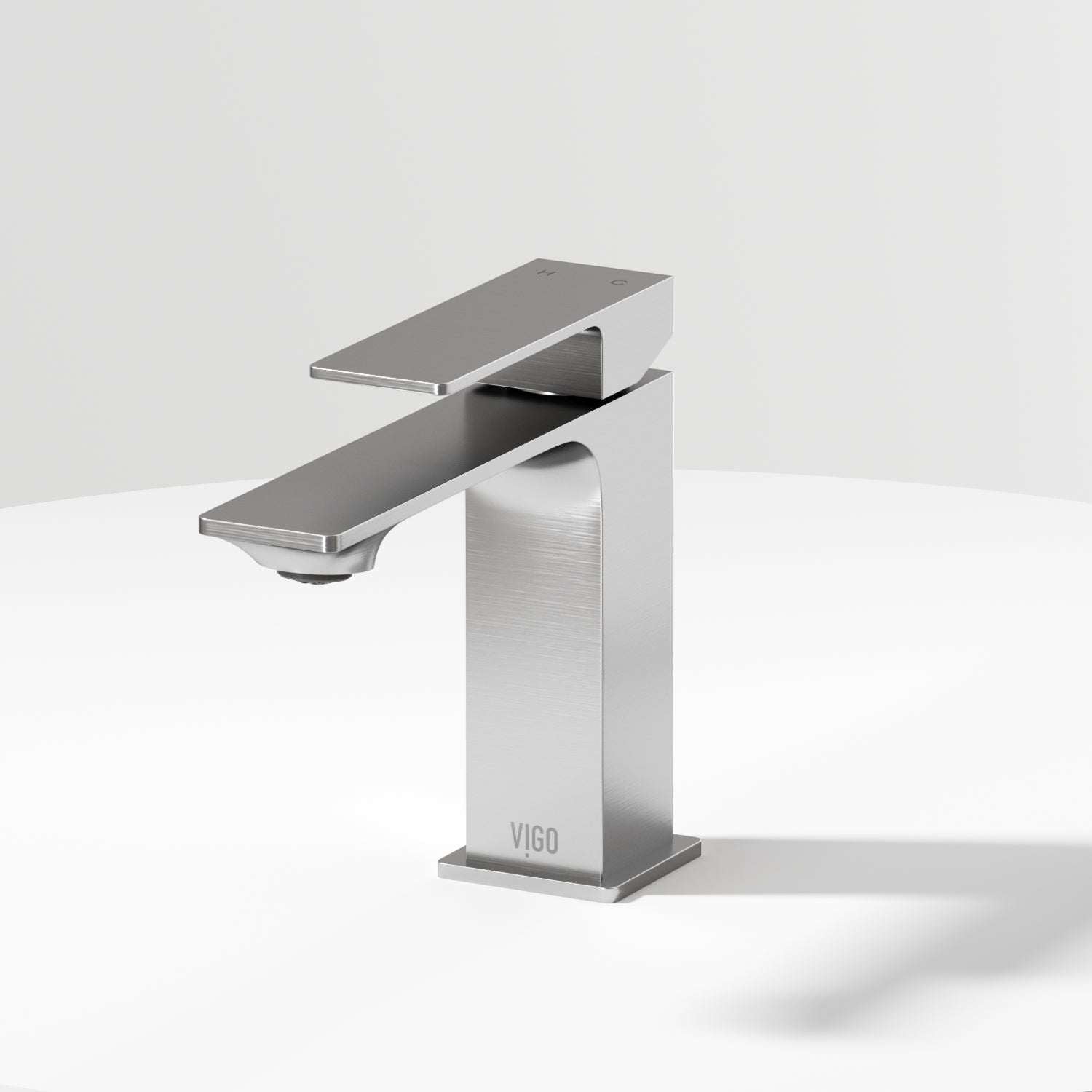 Brushed Nickel single hole bathroom faucet with lever handle and mid arc spout