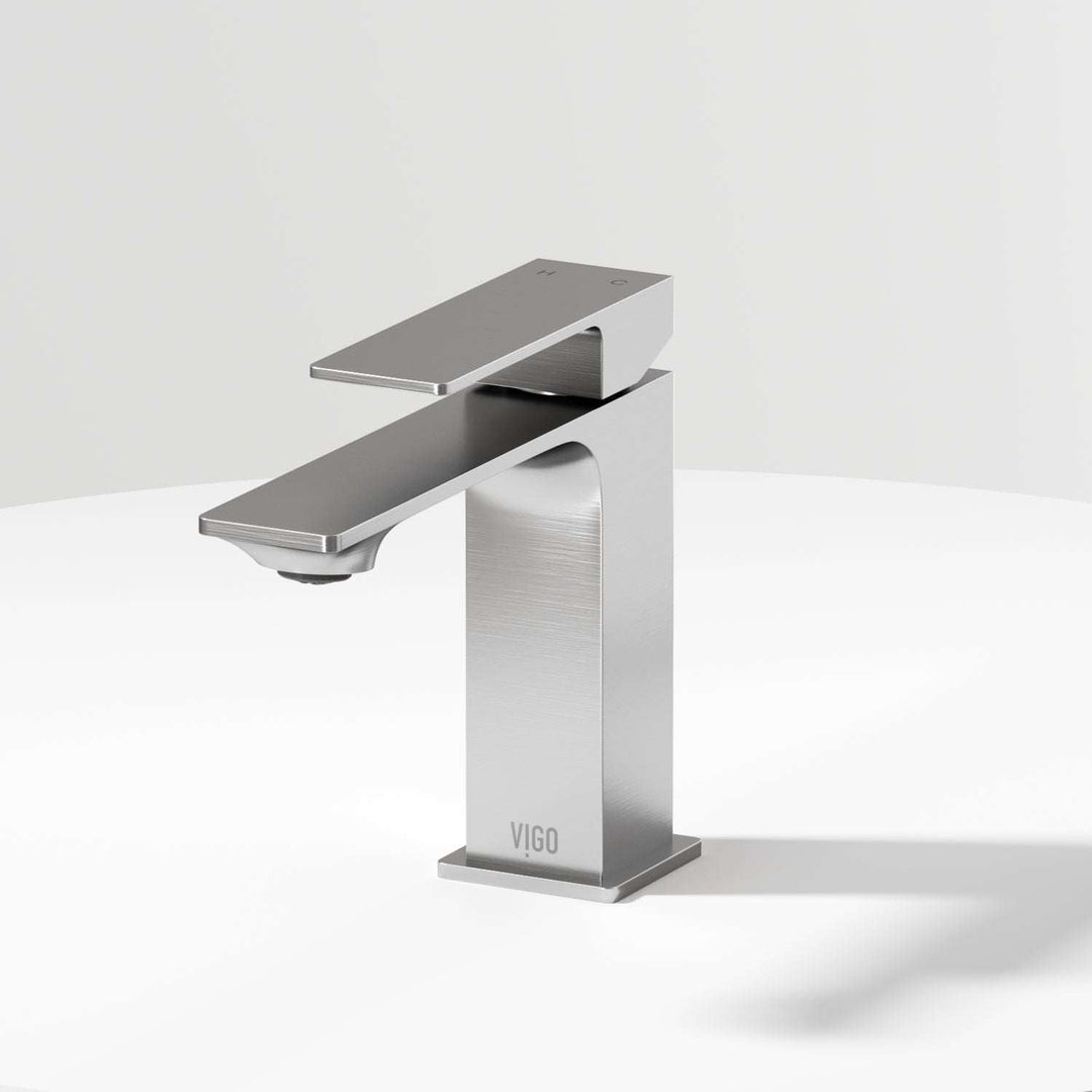 Brushed Nickel single hole bathroom faucet with lever handle and mid arc spout