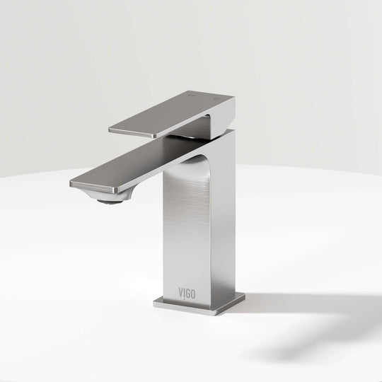 Brushed Nickel single hole bathroom faucet with lever handle and mid arc spout