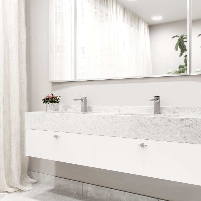 Single hole brass faucet with lever handle and low flow design