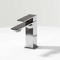 Chrome single hole bathroom faucet with lever handle and mid arc spout