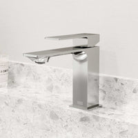 Contemporary style faucet with included mounting hardware and supply lines
