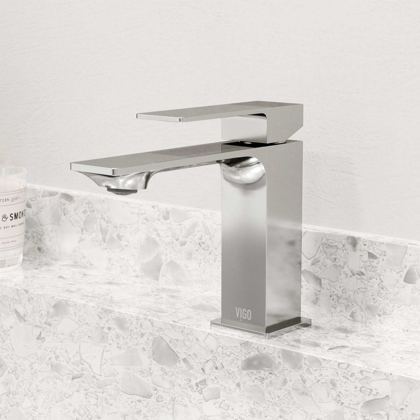 Contemporary style faucet with included mounting hardware and supply lines