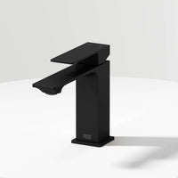 Matte Black single hole bathroom faucet with lever handle and mid arc spout