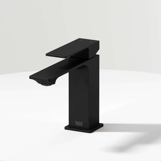 Matte Black single hole bathroom faucet with lever handle and mid arc spout