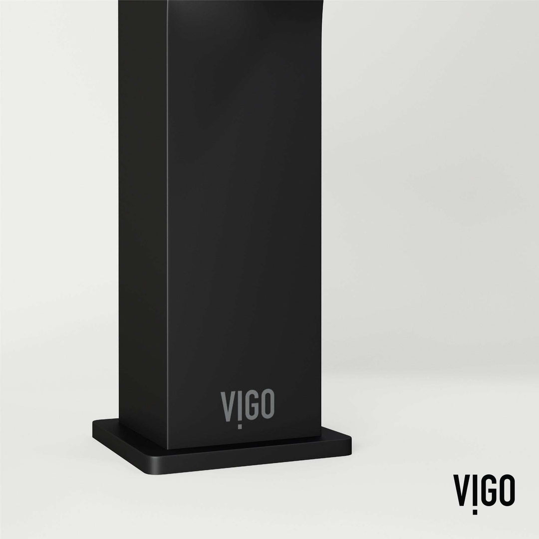 Modern deck-mounted faucet in matte black with ceramic disc cartridge