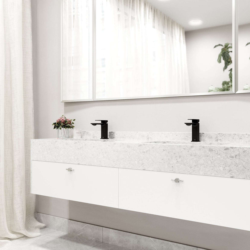 Single hole brass faucet with lever handle and low flow design