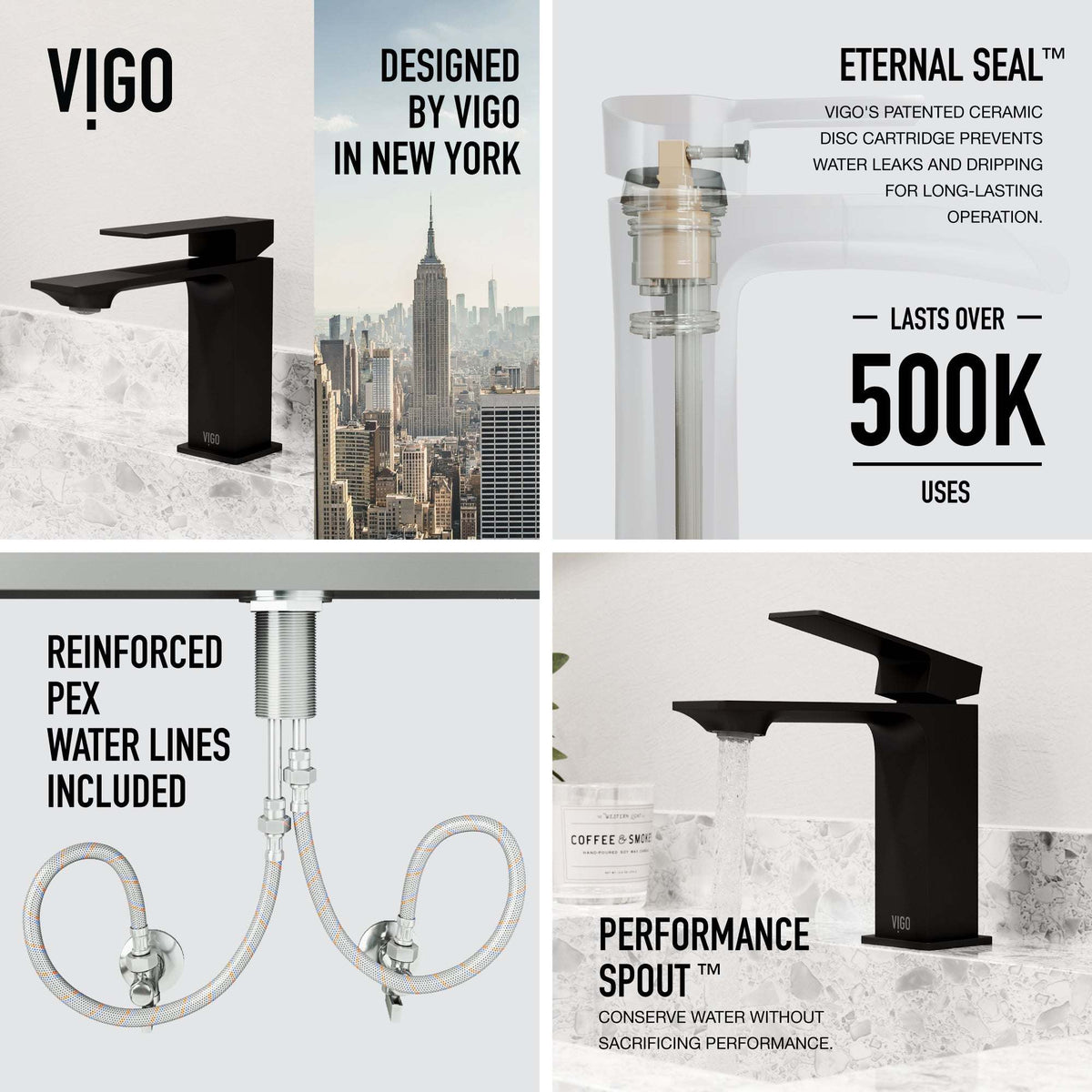 Brass bathroom faucet with matte black finish and mid arc spout