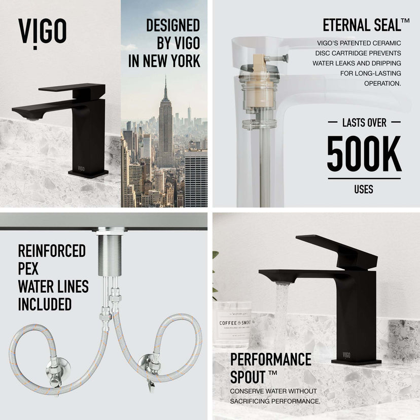 Brass bathroom faucet with matte black finish and mid arc spout
