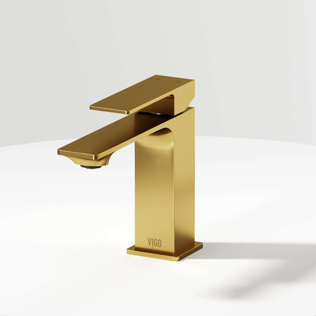 Matte Brushed Gold single hole bathroom faucet with lever handle and mid arc spout