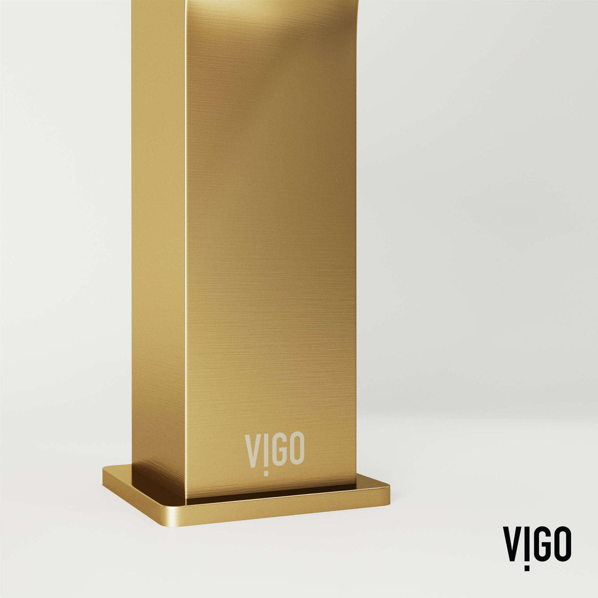 Modern deck-mounted faucet in matte brushed gold with ceramic disc cartridge
