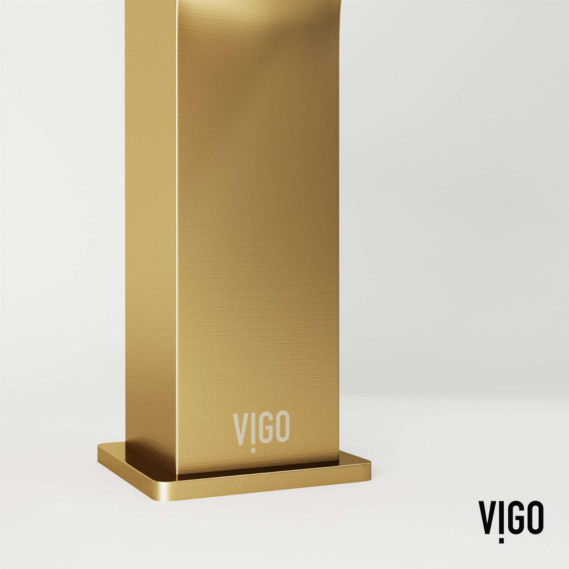 Modern deck-mounted faucet in matte brushed gold with ceramic disc cartridge