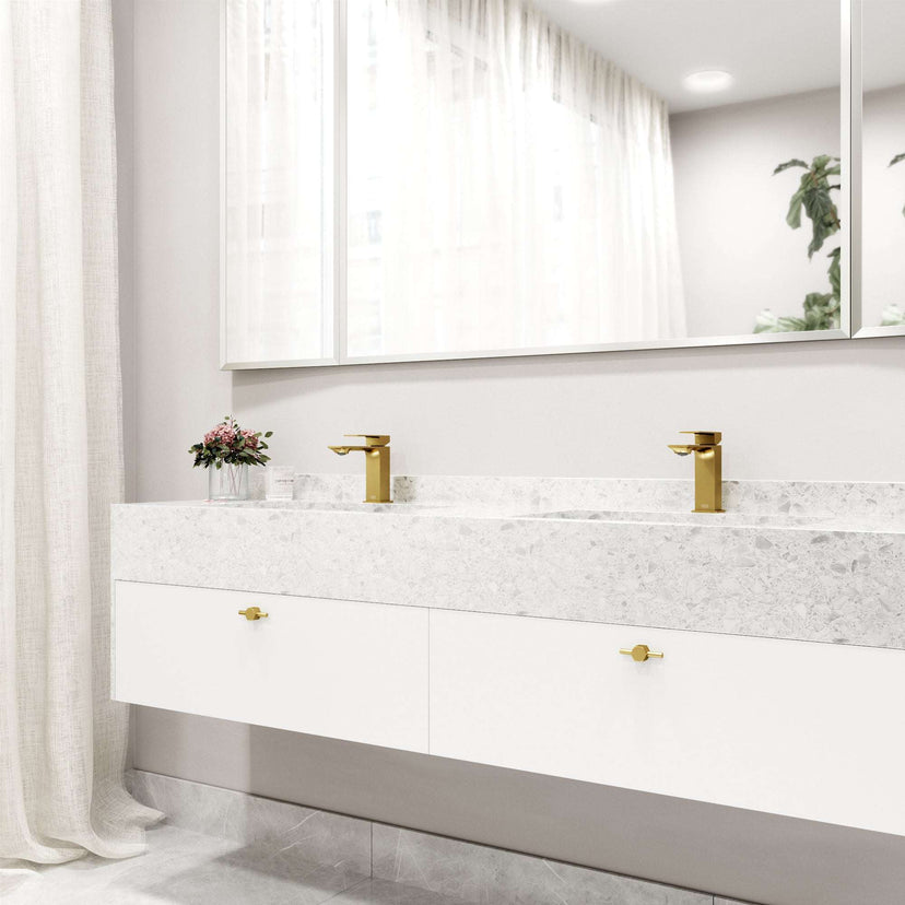 Single hole brass faucet with lever handle and low flow design