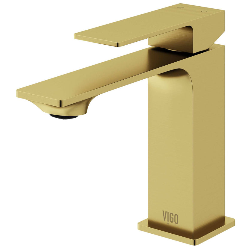 Matte brushed gold bathroom faucet featuring mid arc spout and compression connection